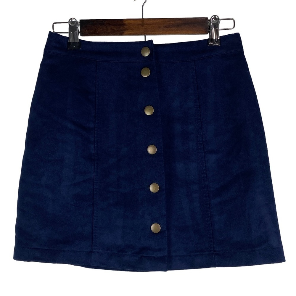 Old Navy Faux Suede Snap‎ Front Soft Mini Skirt Women's 0 Navy Blue